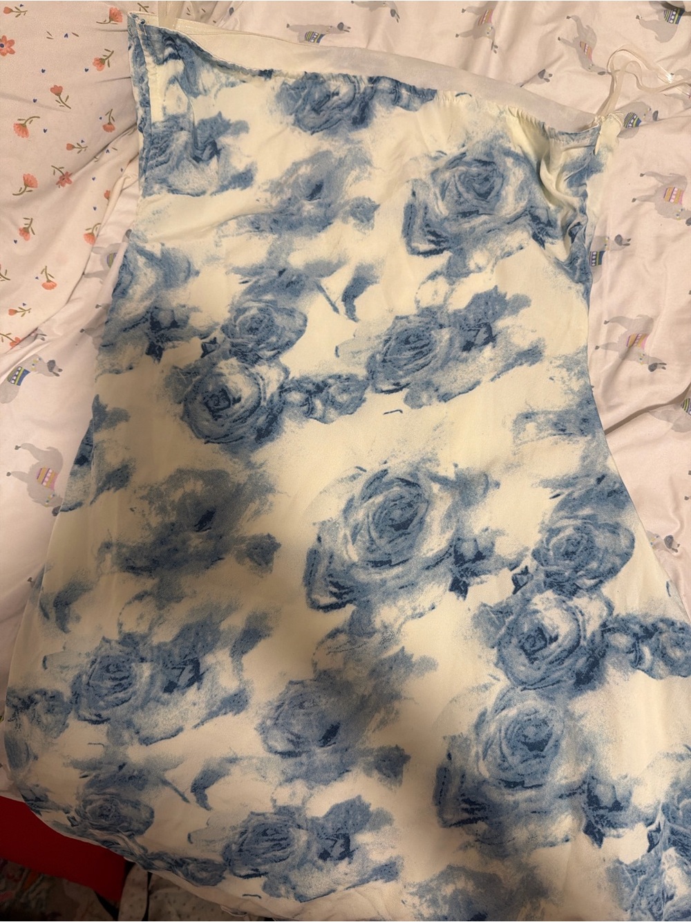 PacSun Cream Slip Dress with Blue Floral Brushstroke Print